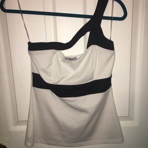 One shoulder black and white top